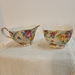 Floral Porcelain Creamer and Sugar Bowl - Multi-Color